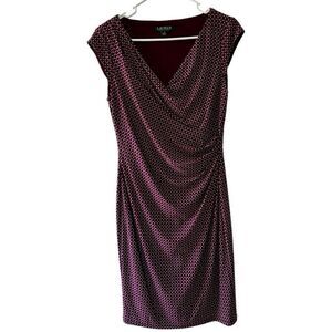 Lauren Ralph Lauren Red White Geometric Faux Wrap Dress Size 6 Business Classy